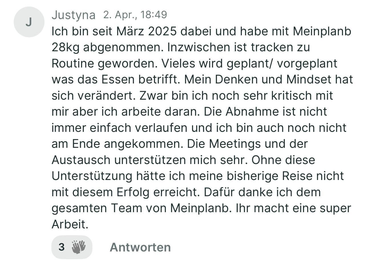 Screenshot einer WhatsApp-Erfolgsgeschichte von Justyna