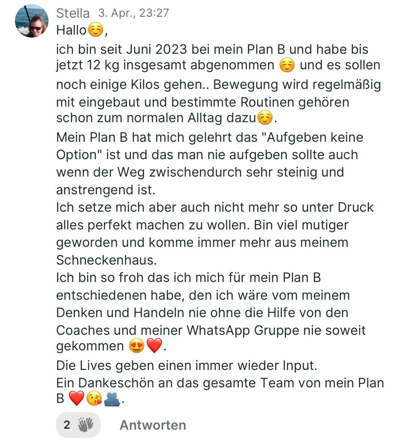Screenshot einer WhatsApp-Erfolgsgeschichte von Stella